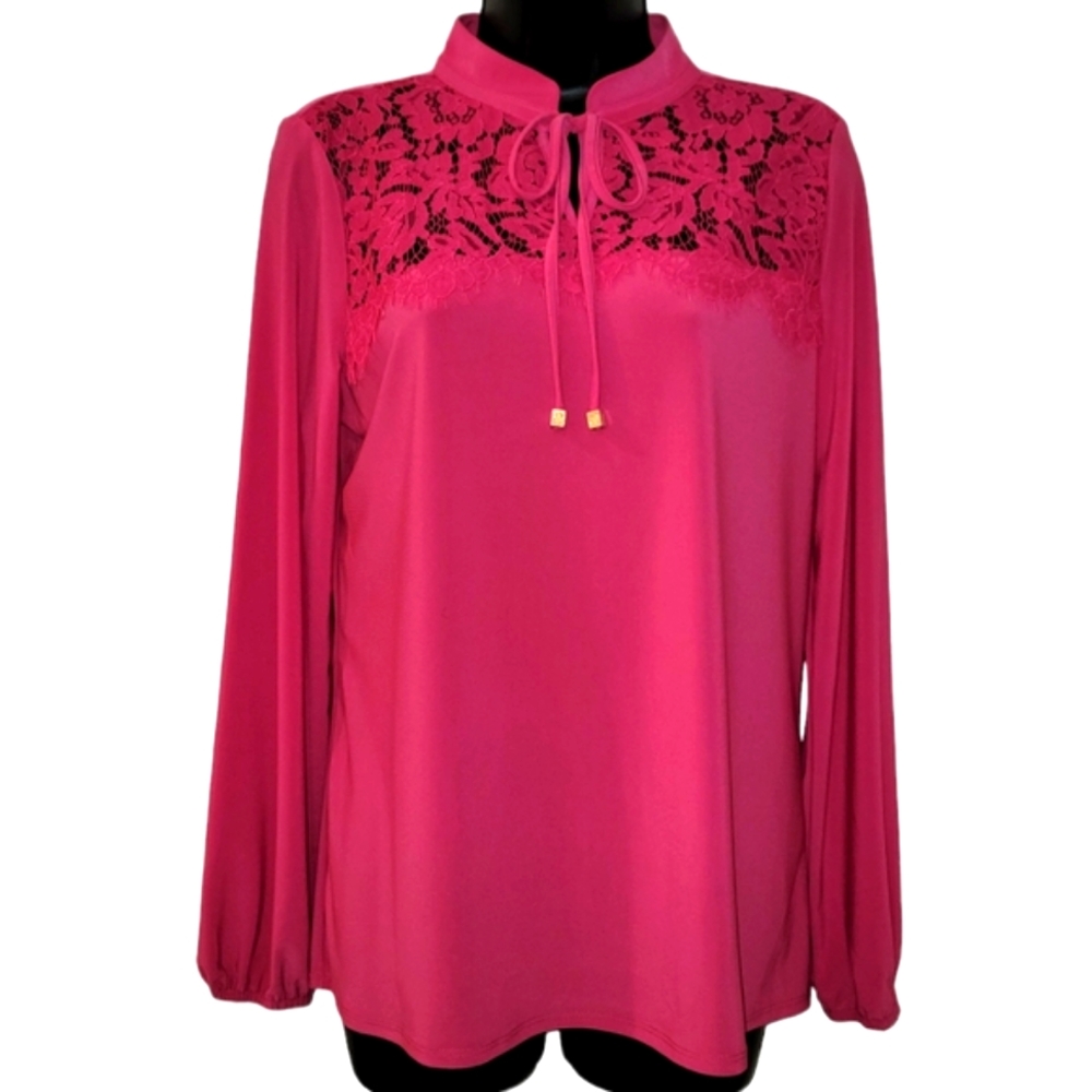 Anne Klein Long Sleeve Pink Peacock Top